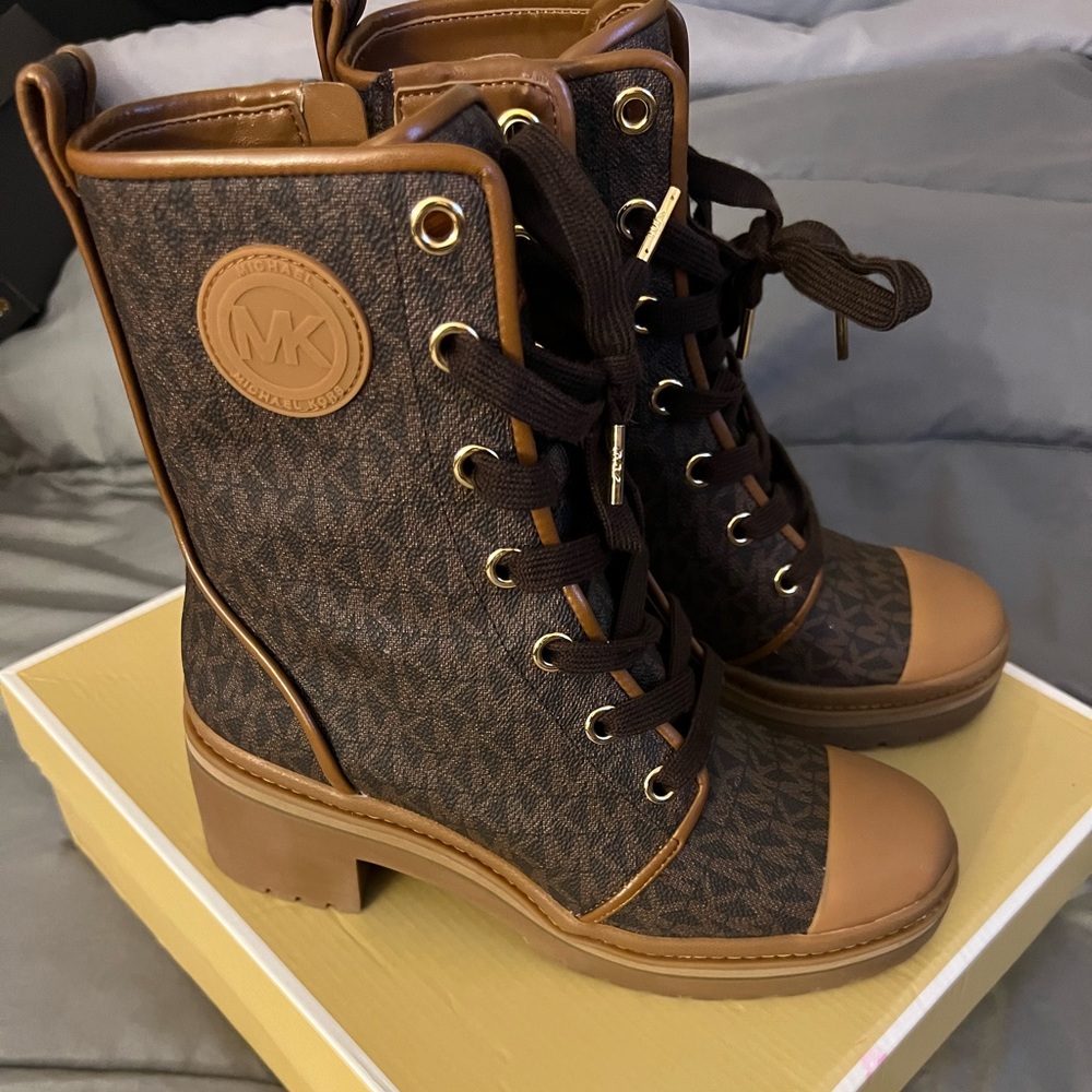 Michael Kors Brown Logo combat boot